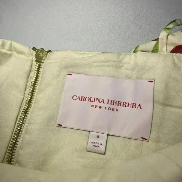 Carolina Herrera Cherry Print Off Shoulder Midi Dress 6 S Drape Designer Runway - Picture 13 of 16